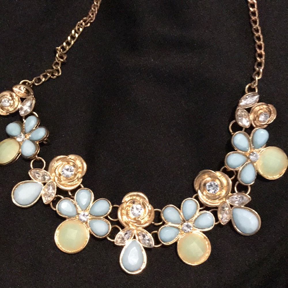 blue and Jade green necklace with rhinestones